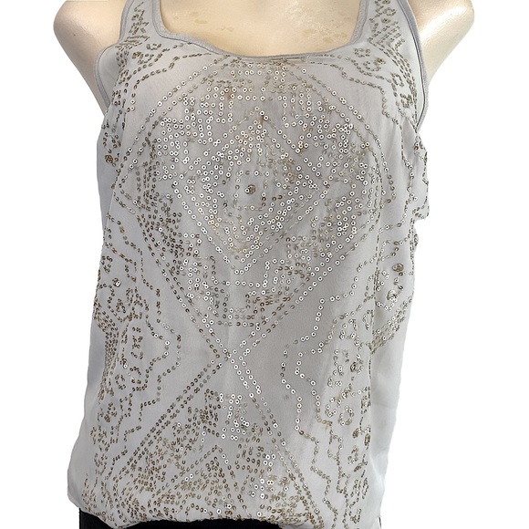Gray Embellished Tank Top with Silver Sequins in a Zig Zag Pattern• Size S - Picture 3 of 7